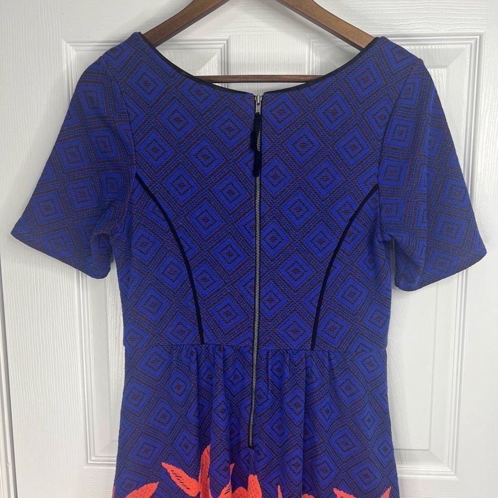 HD In Paris Blue Coral Blushed Blooms Jacquard Fit And Flare Dress Small - Picture 12 of 16